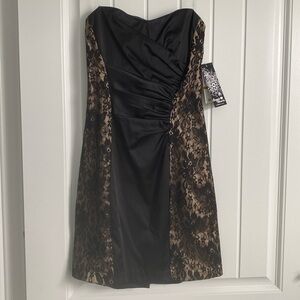 Black and Lace/Champagne Detail Strapless Dress**NWT**